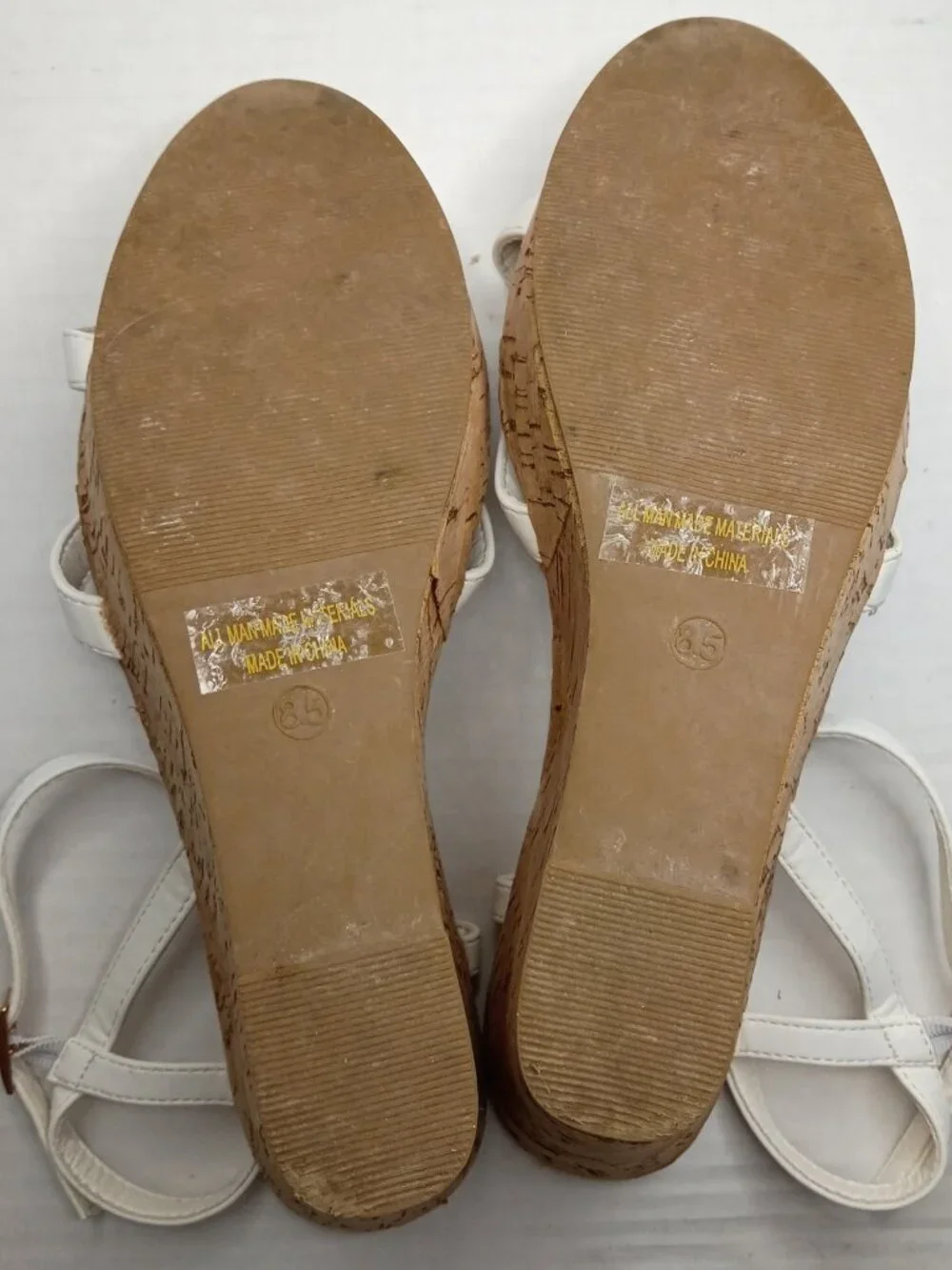 Lulus White Strappy Cork Look Wedge Sandals Women’s Size 8.5
